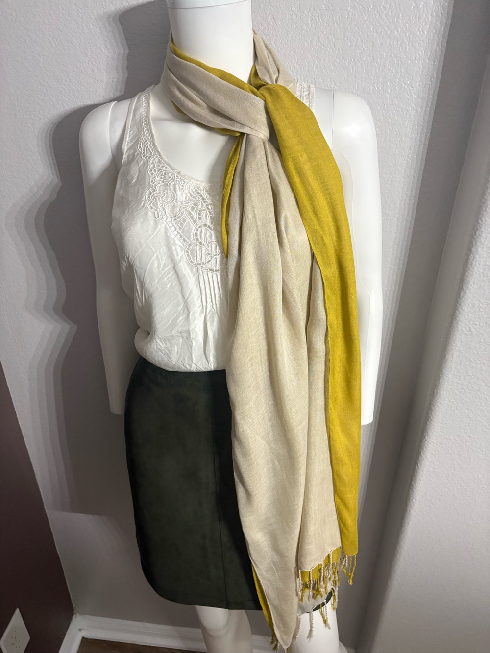 Lightweight Two-Tone Scarf in Mustard and Cream